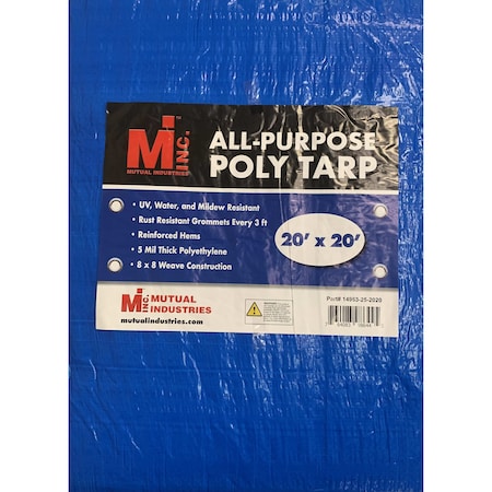 Mutual Industries Tarp, 20 ft x 20 ft, 5 Mil, Blue, UV Resistant, Mildew Resistant 14963-25-2020